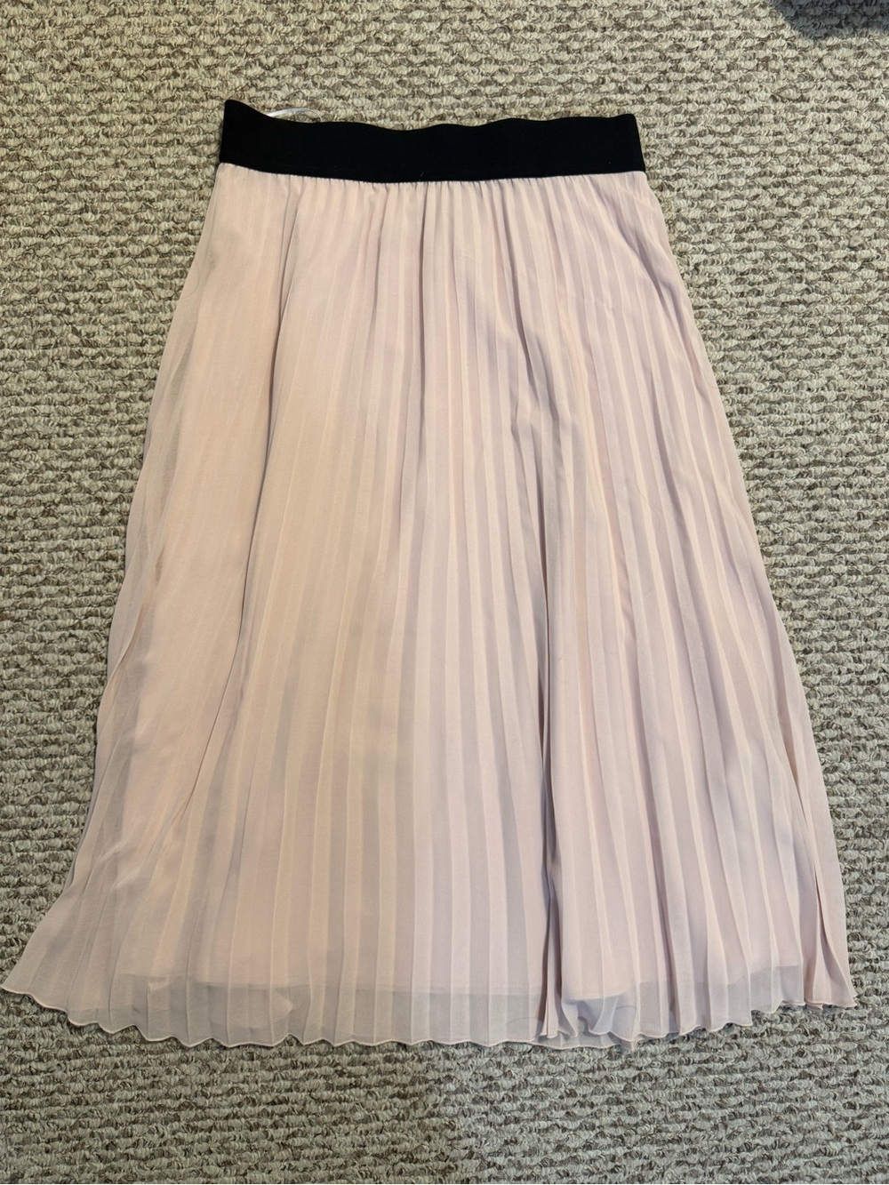 DKNY Light Pink Pleated Midi Skirt with Black Waistband